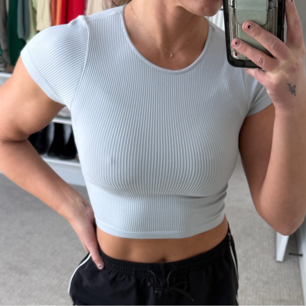 Grey Ribbed Crop Top - Picture 2 of 2
